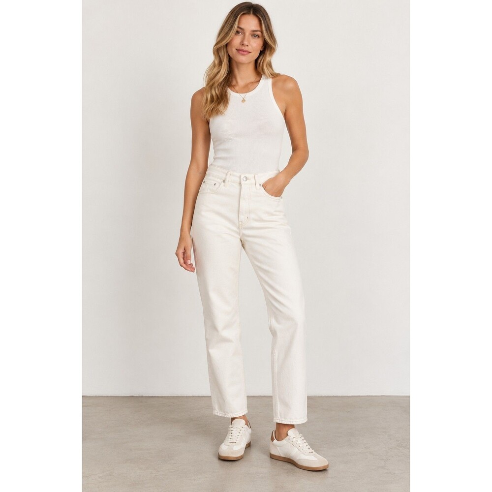 ALIGNE Women’s Straight Leg Jeans Size 27 Ecru White High Rise Denim Minimalist